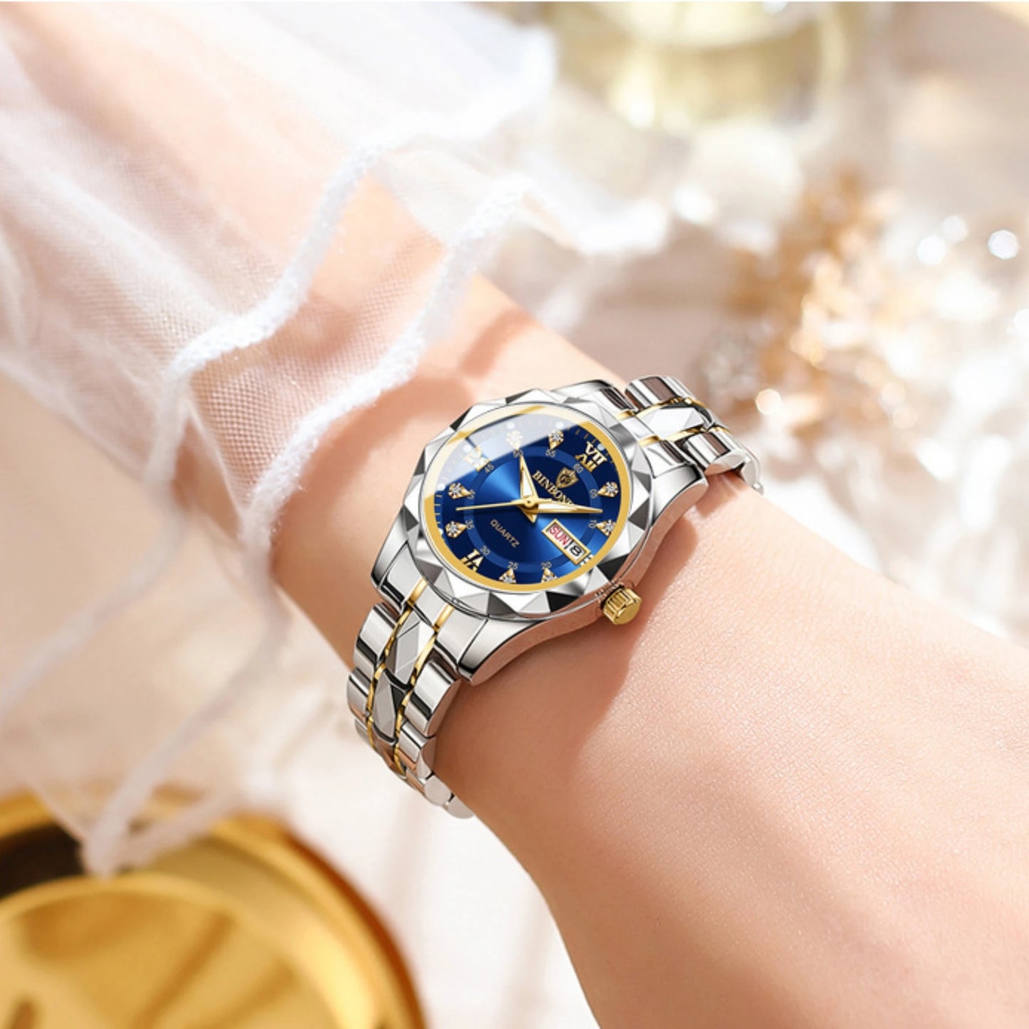 2pcs/set Couple Watches 30M Waterproof Fashion Valentine's Day Gift Stainless Steel Crystal Watch Men Women Quartz Watch 2521