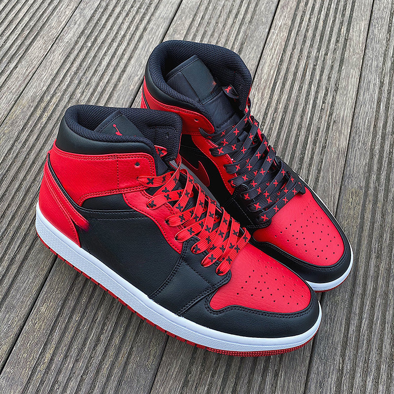 Black Red Banned Shoe Laces for AF1/AJ MWTD Chicago Striped Infrared Banned Shoelaces Flat Basketball Shoe Laces for Sneakers