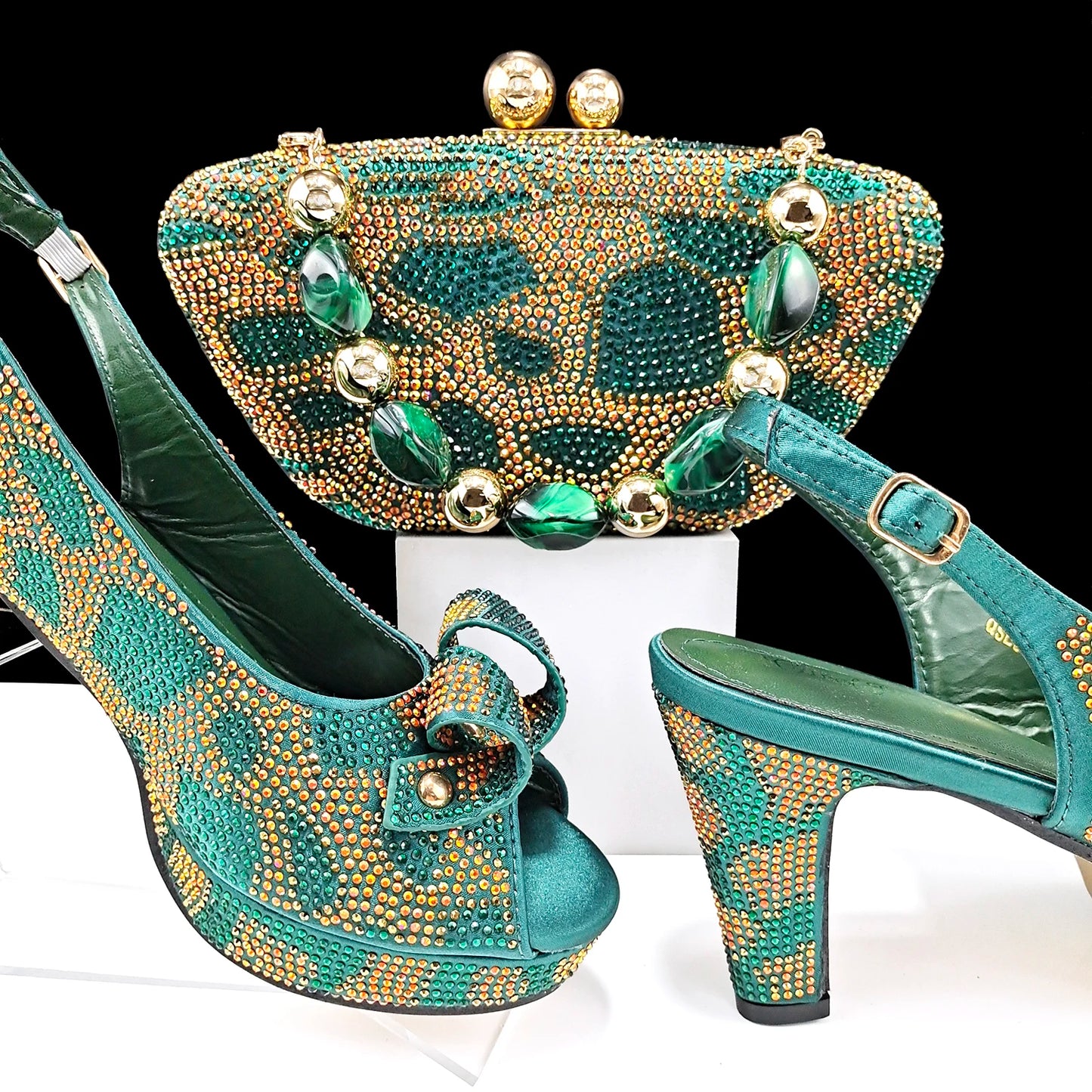 Fashion Design African Style Banquet Shoes And Bag Sexy High Heels And Full Diamond Dual Purpose Mini Bag Ladies Shoes