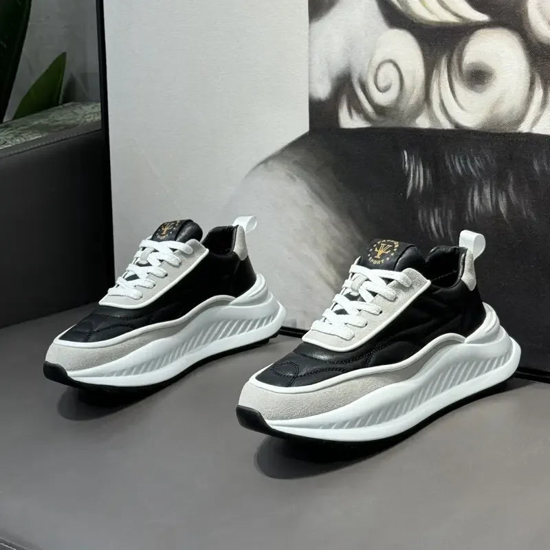 Chunky Sneakers Mens Designer Running Shoes Fashion Casual Microfiber Leather Upper Height Increased Flat Platform Sport Shoes