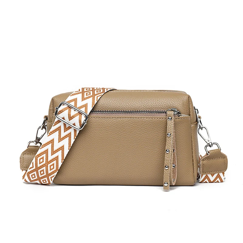 100% Cowhide 3 Layers Crossbody Shoulder Bag Luxury Genuine Leather Messenger Bag Fashion Daily Use For Women Wallet HandBag