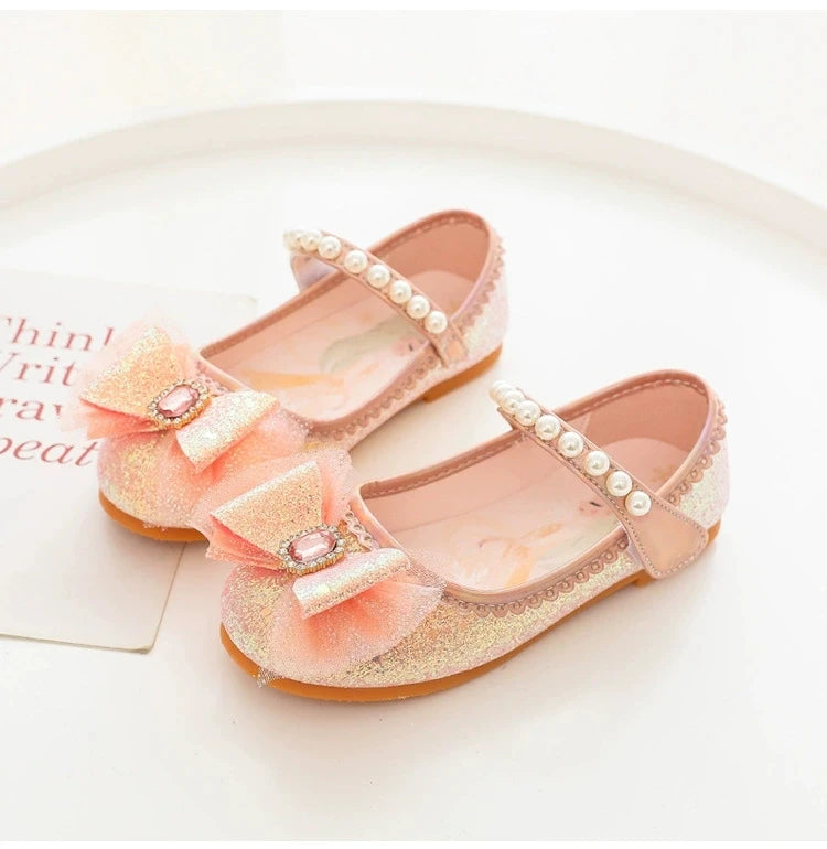 Baby Girl's Princess Shoes Leisure Candy Color Bowtie Kids Ballet Flats Toddler Light Rhinestone Pearl Autumn Children Flat Shoe