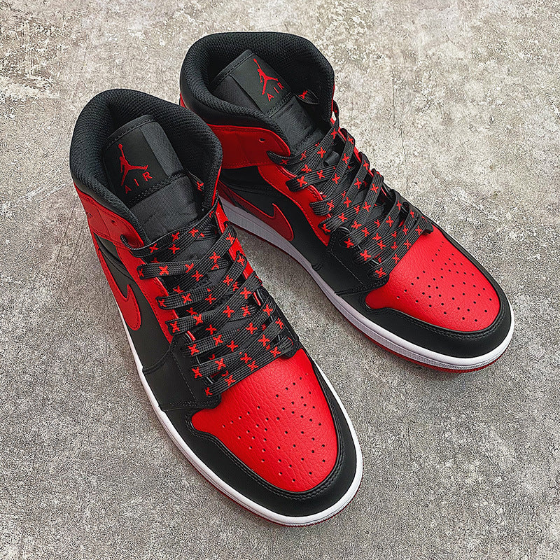 Black Red Banned Shoe Laces for AF1/AJ MWTD Chicago Striped Infrared Banned Shoelaces Flat Basketball Shoe Laces for Sneakers