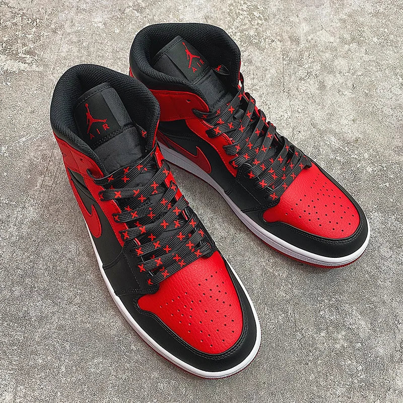 Black Red Banned Shoe Laces for AF1/AJ MWTD Chicago Striped Infrared Banned Shoelaces Flat Basketball Shoe Laces for Sneakers