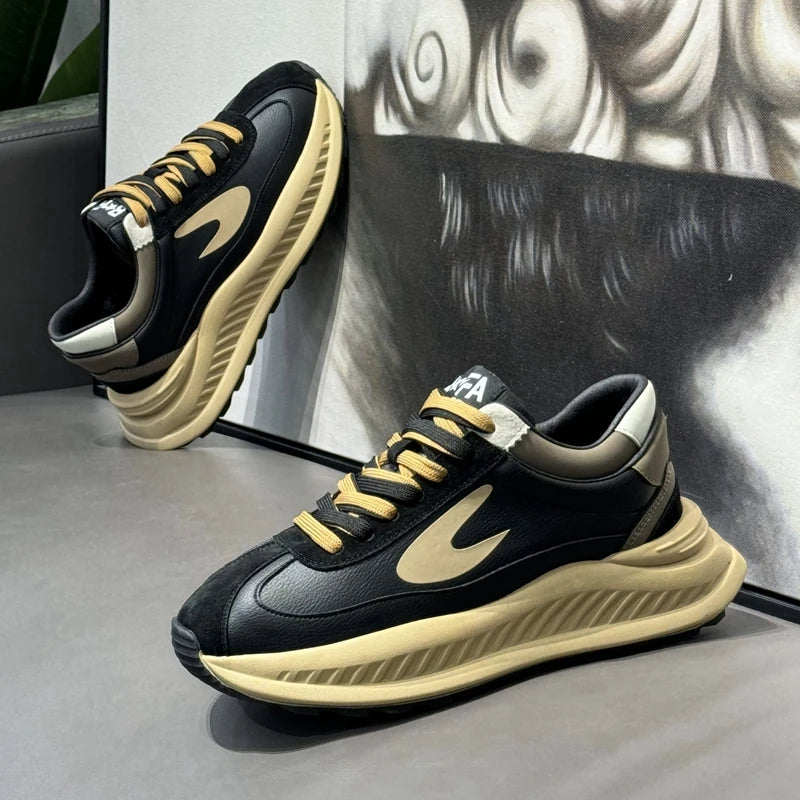 Chunky Sneakers Mens Designer Running Shoes Fashion Casual Microfiber Leather Upper Height Increased Flat Platform Sport Shoes