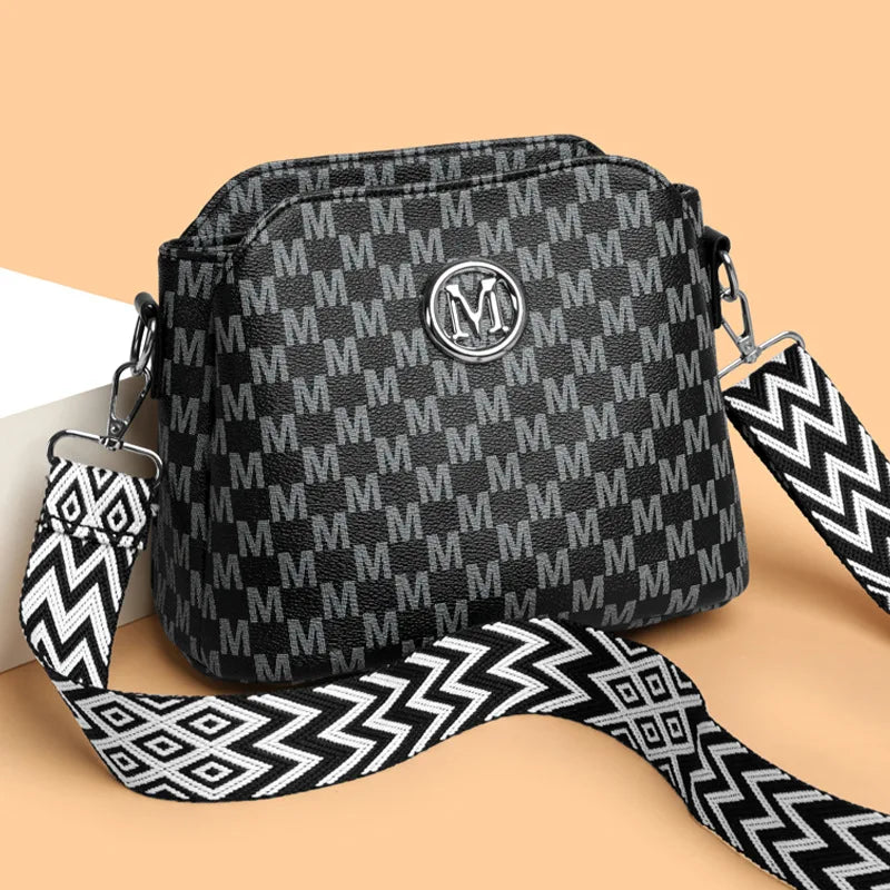 Synthetic Faux Leather Shoulder Bag For Women Retro Crossbody Bag with Golden "M" Monogram, Purse Work, Travel, Parties & Gifts