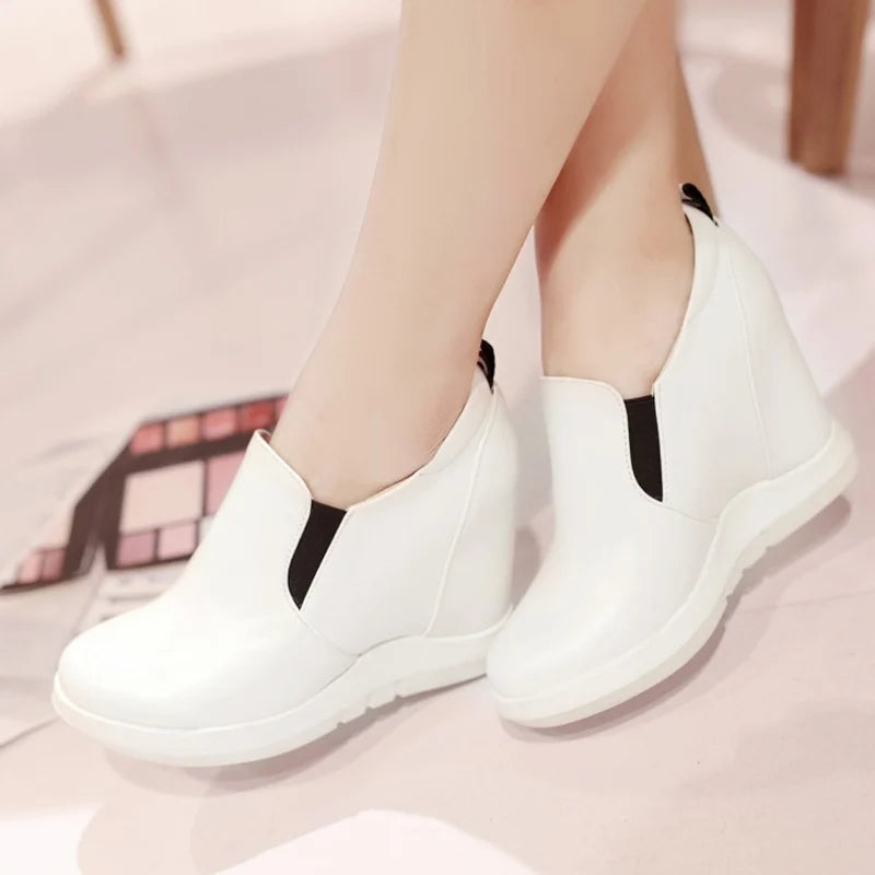Hidden Platform Wedges Sneakers Women Spring Autumn Casual Shoes On Platform Comfort Wedge Heels Red White Sneaker Female