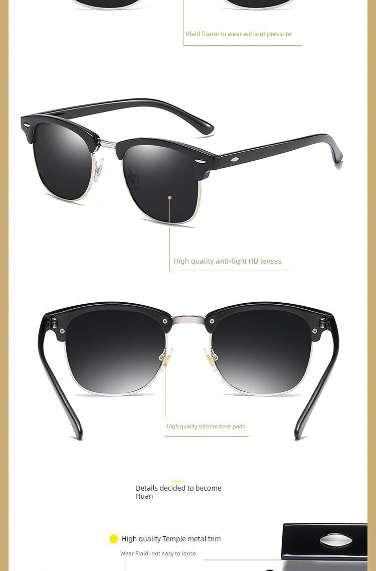 2024 New Arrival Trendy Polarized Half Frame Square Sunglasses Driving Box Men and Women Fashion K-style Sun Glasses