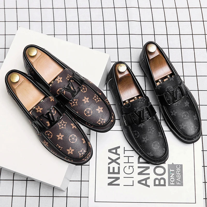 2025 New Genuine Leather Beanie Shoes Men's Casual Shoes Korean Style Trendy Lazy Shoes Light Luxury Personalized Big Brand Shoe