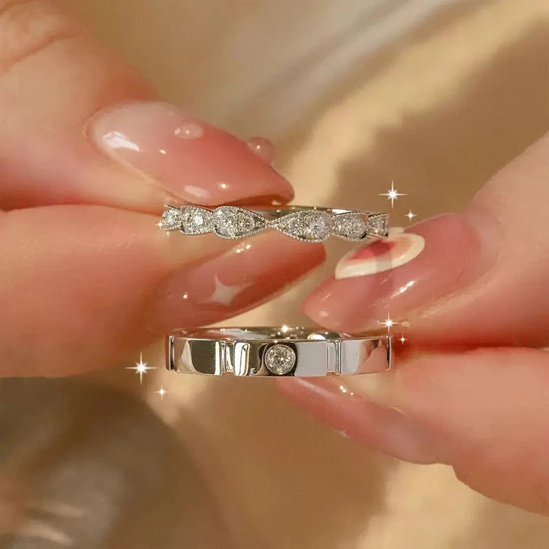 925 Sterling Silver Bow Couple Open Ring Wedding Proposal Ring Flash Diamond Men and Women Pair Ring New Fashion Jewelry Gift