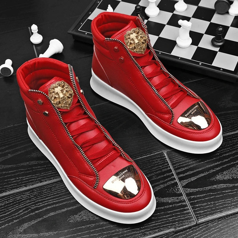 Men's High-Top Designer Sneakers - Casual Athletic Shoes with Zip Detail