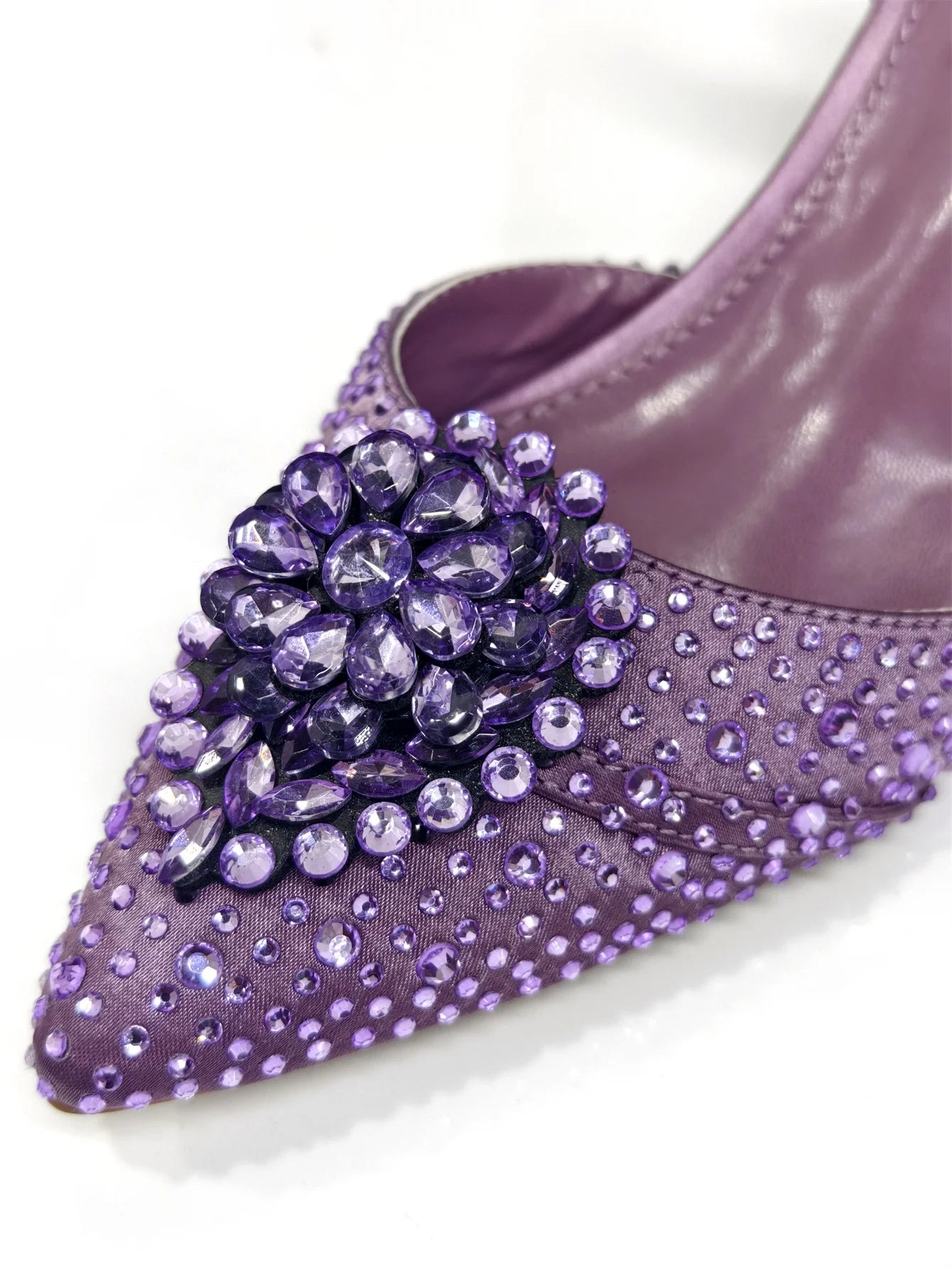 Pointed Toe High Heels Sandals for Women 2025 Elegant Blue Diamond Pumps Italian Shoes and Bags Matching Set