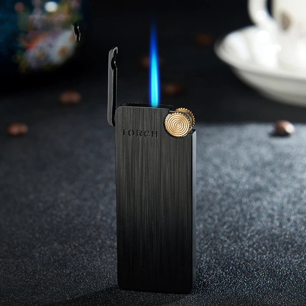 Windproof Torch Grinding Wheel Lighter Cigar Butane Lighter Spray Gun Portable Lighter Kitchen Outdoor Blue Flame