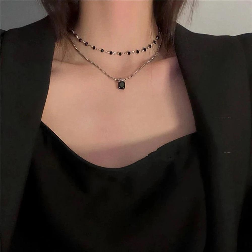 Women Choker Necklace Double Layer Beads Necklace Gift for Friend Silver Color Geometric Necklace Wholesale Collar Jewelry