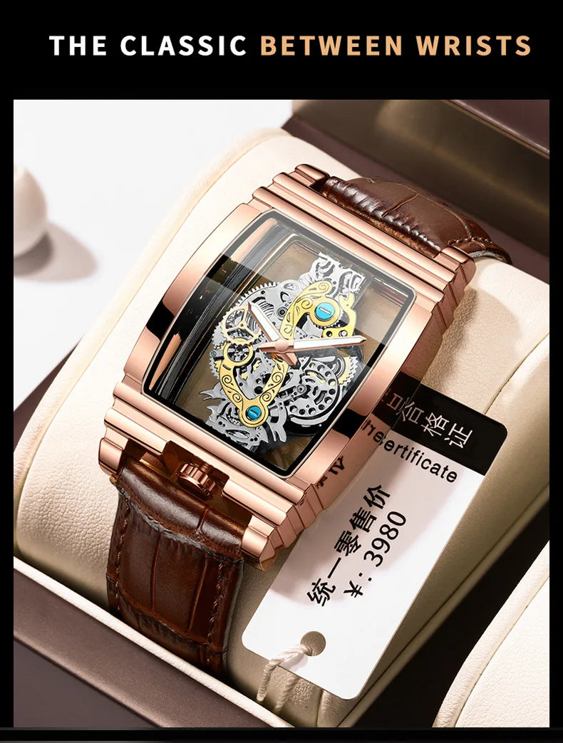 2024 Transparent Full Hollow Men Watch Metal Leather Quartz Mens Watches Waterproof Glow Cross-border Male Clock Wristwatch