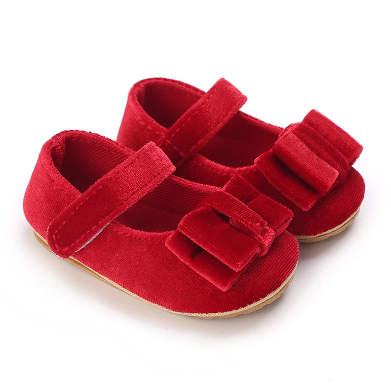 Spring and Autumn Girl Baby Shoes Classic Fashion Red Theme Cute Bow Princess Shoes Rubber Sole Anti slip Comfortable Walking Sh