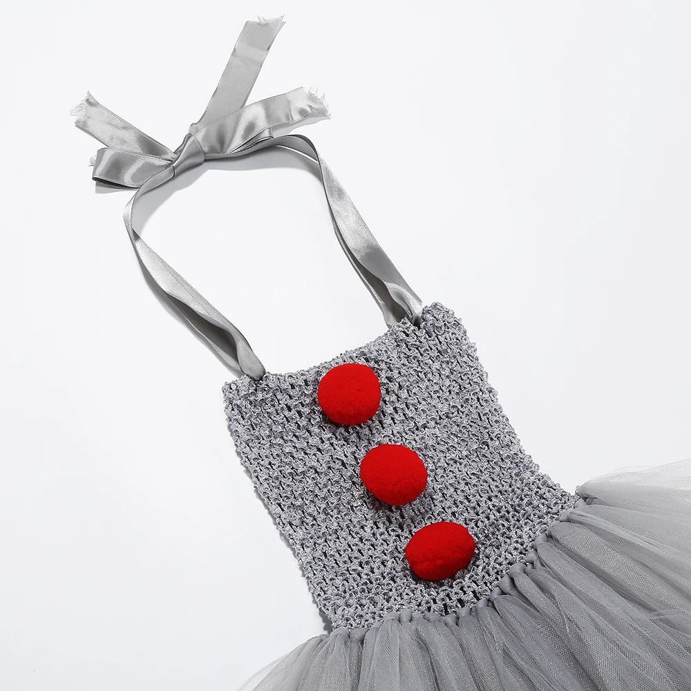 2025 Halloween Cosplay Costume For Kids Gray Joker Girls Tutu Dress Scary Clown Costume Carnival Party Dress Up