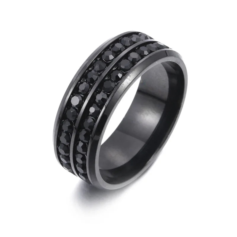 Hot Selling Stainless Steel Couple New Fashion Double Row Drilling Ring For Women Men Jewelry Valentine's Day Gifts Size 5-13