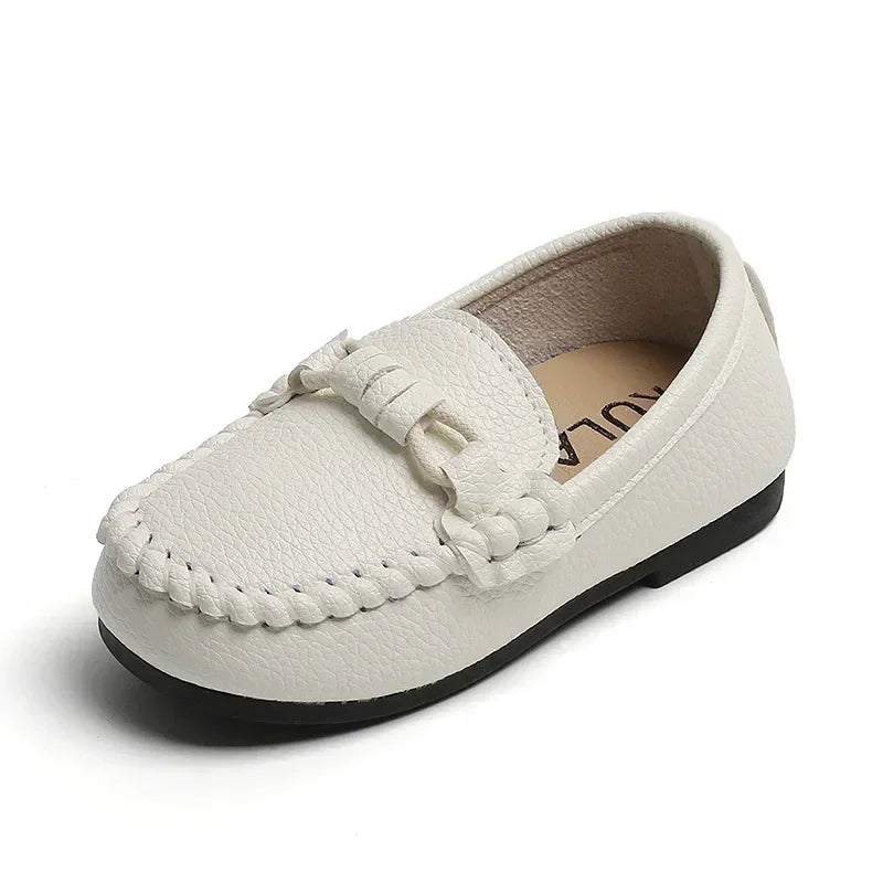 Boys Leather Shoes Black White for School Party Wedding Kids Formal Flats Loafers Slip-on Soft Loafers Children Moccasins 21-30