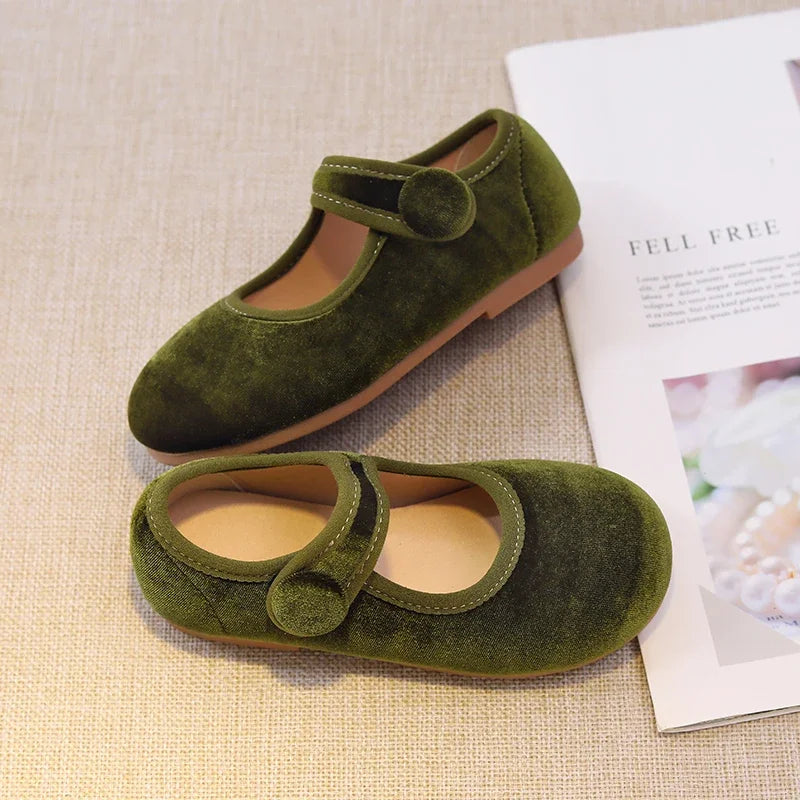 New 2025 Autumn Children Princess Shoes Girl's Ballet Flats Fashion Concise Style velvet Shallow Elegant All-match Kids Flats