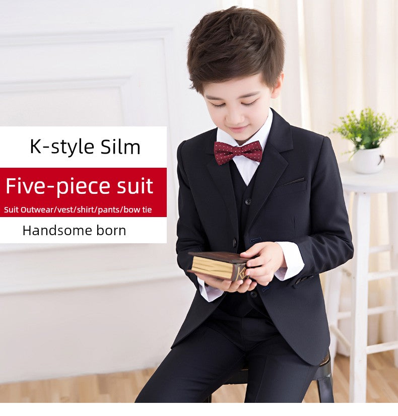 White Kids Boy Host Piano Handsome Suit