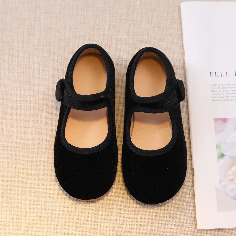 New 2025 Autumn Children Princess Shoes Girl's Ballet Flats Fashion Concise Style velvet Shallow Elegant All-match Kids Flats