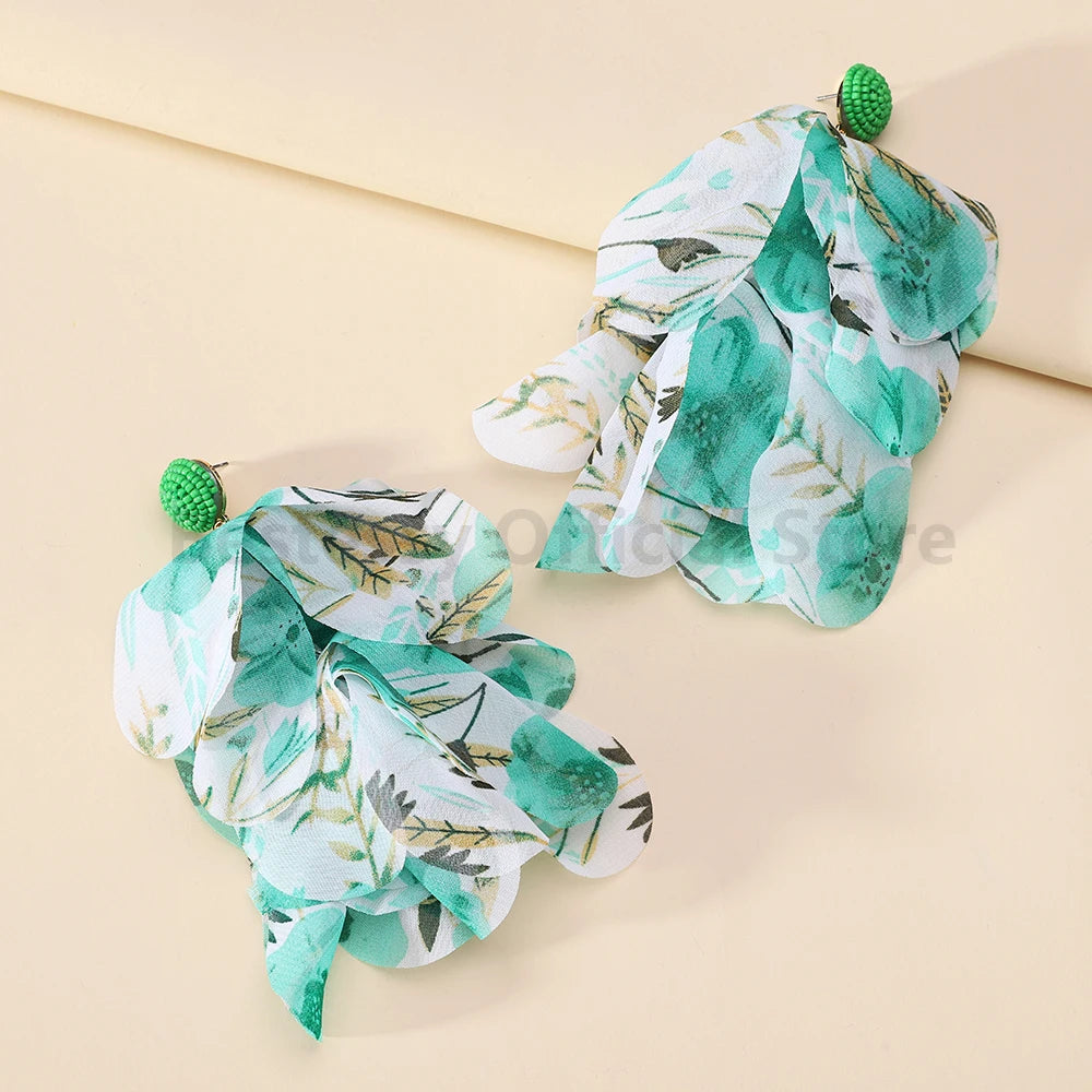 Boho Multicolor Cotton Flower Petal Dangle Earrings For Women Luxury Elegant Handmade Beaded Tassel Ear Pendant Fashion Jewelry