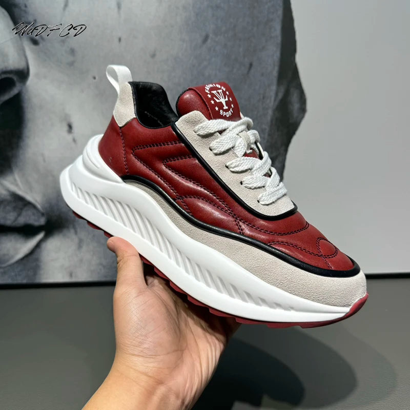 Chunky Sneakers Mens Designer Running Shoes Fashion Casual Microfiber Leather Upper Height Increased Flat Platform Sport Shoes