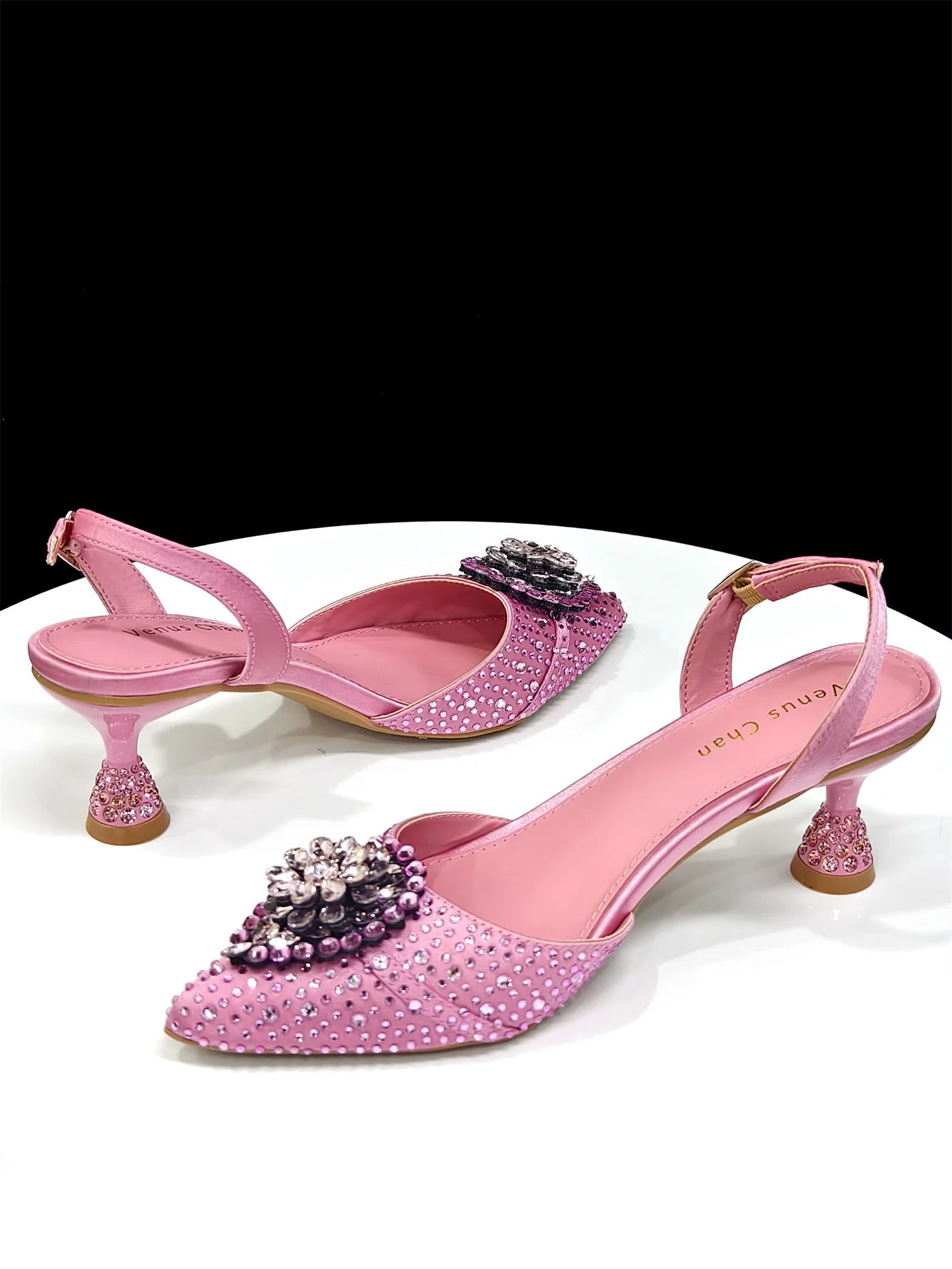 Pointed Toe High Heels Sandals for Women 2025 Elegant Blue Diamond Pumps Italian Shoes and Bags Matching Set