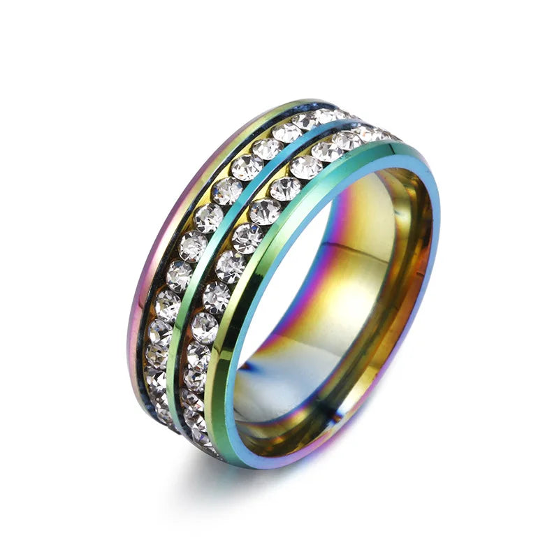 Hot Selling Stainless Steel Couple New Fashion Double Row Drilling Ring For Women Men Jewelry Valentine's Day Gifts Size 5-13