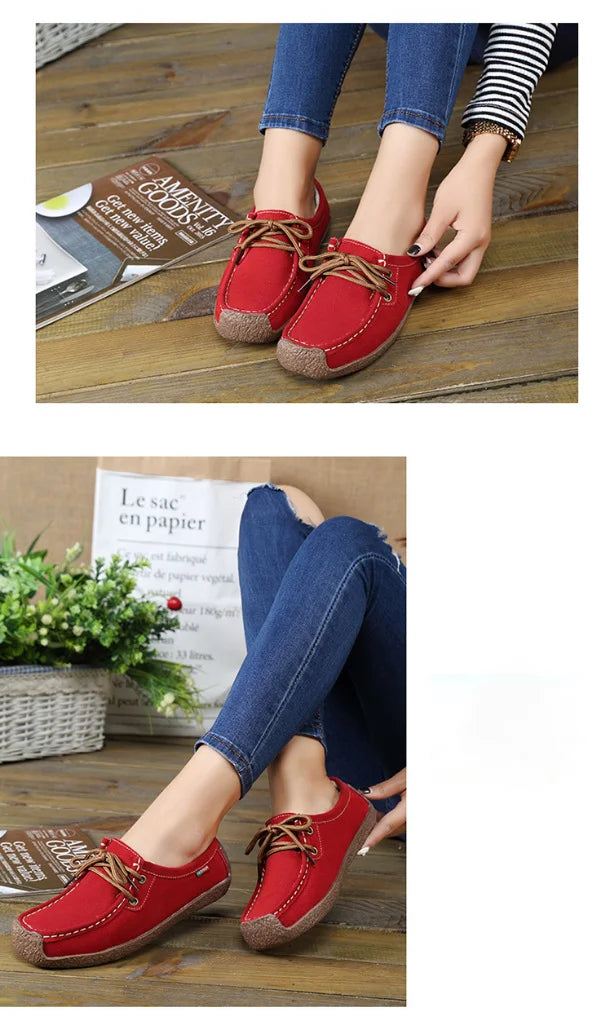 New Arrival Women Casual Shoes 2025 Suede Leather Flats Sneakers Lace Up Moccasins Ladies Shoes Fashion Loafers Plus Size 35-42