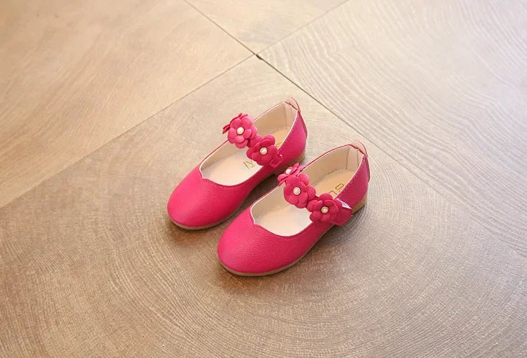 Spring and Autumn New Girls Leather Shoes Children Flats Princess Shoes Kids Flower Sweet for Wedding Cute Fashion Floral Flats