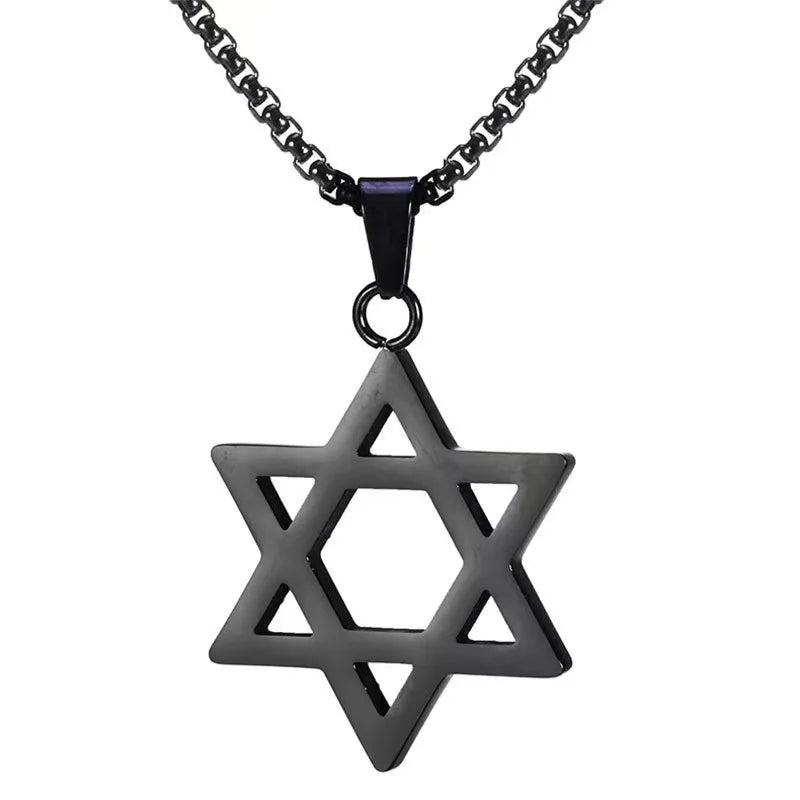 Stainless Steel Simple Star of David Six-Pointed Star Pendant Necklace for Men and Women Fashionable Jewish Religious Trend Jewe