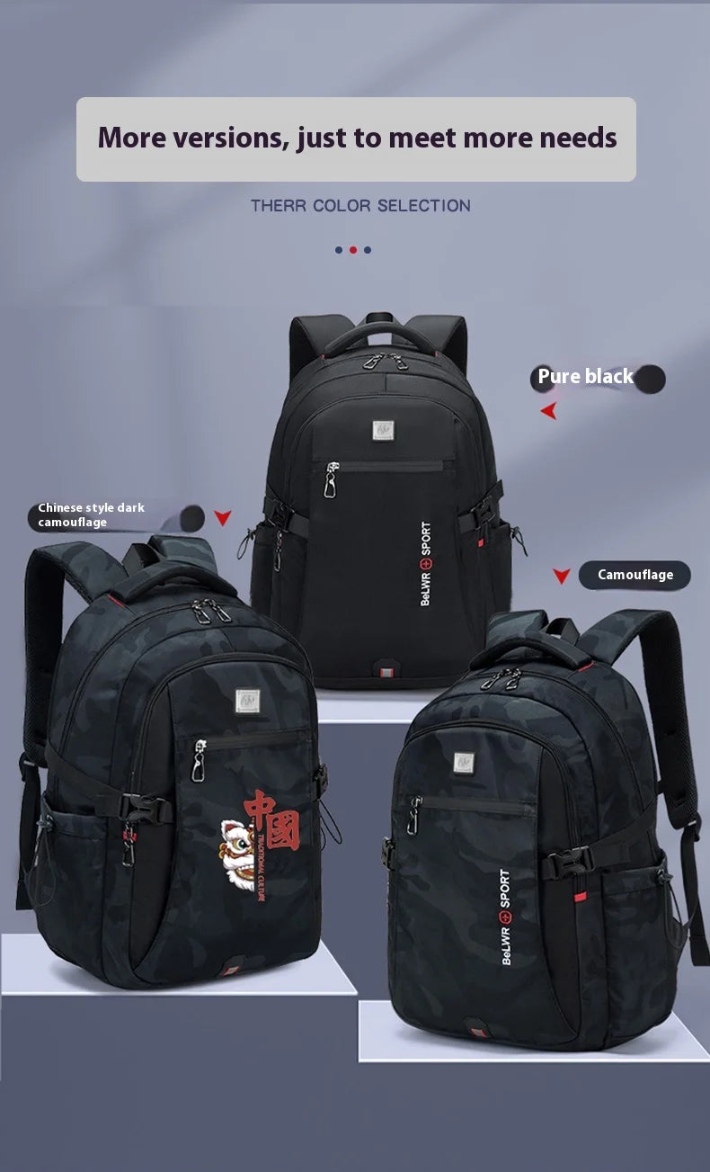 Backpack, male student backpack, computer bag, travel large capacity, thick, handsome, durable, dirt resistant