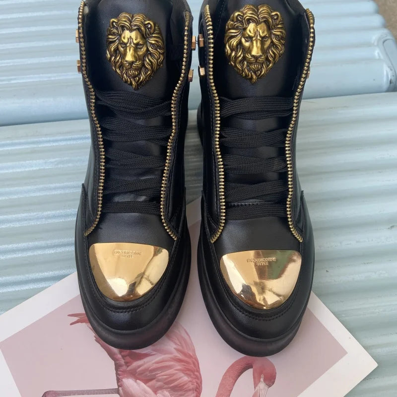Men's High-Top Designer Sneakers - Casual Athletic Shoes with Zip Detail