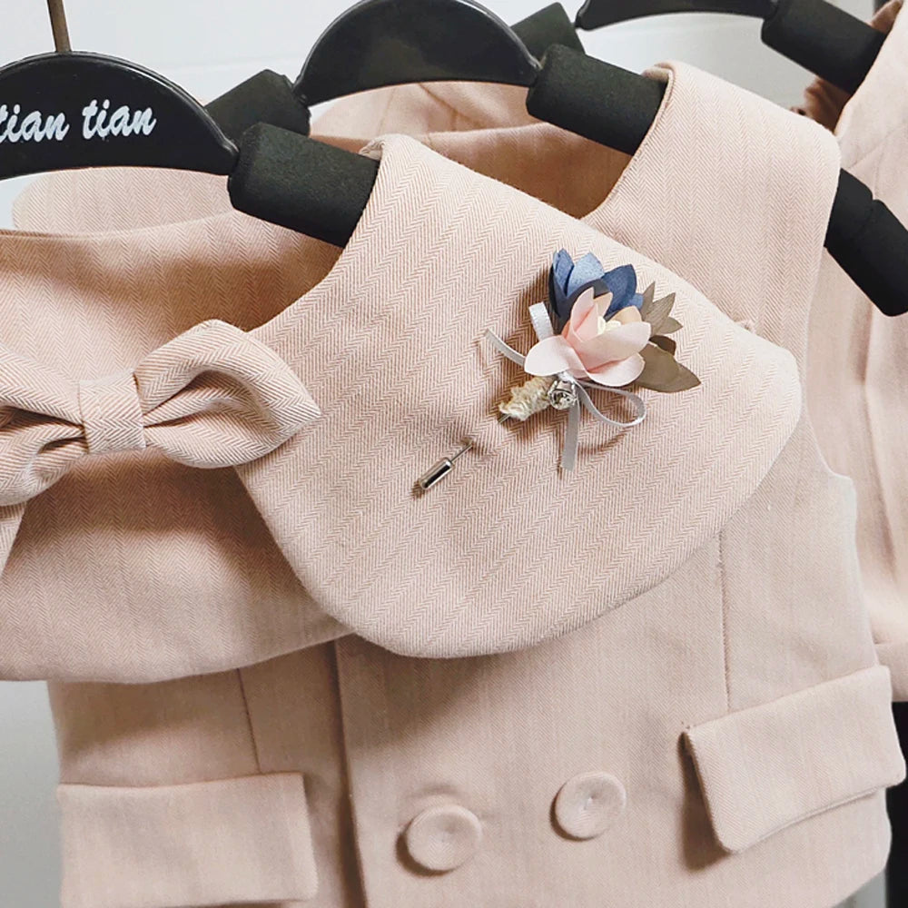 Baby Boy Girl Suit Pink Tuxedo Formal Clothing Sets Short Sleeve Kids Outfits Set Infant Party Birthday Wedding Dress Boy Girls