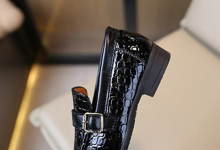 Kids Leather Shoe for Catwalk Fashion Boys Black Flats Pointed-toe Versatile School Uniform Children Performance Low-heels Shoes