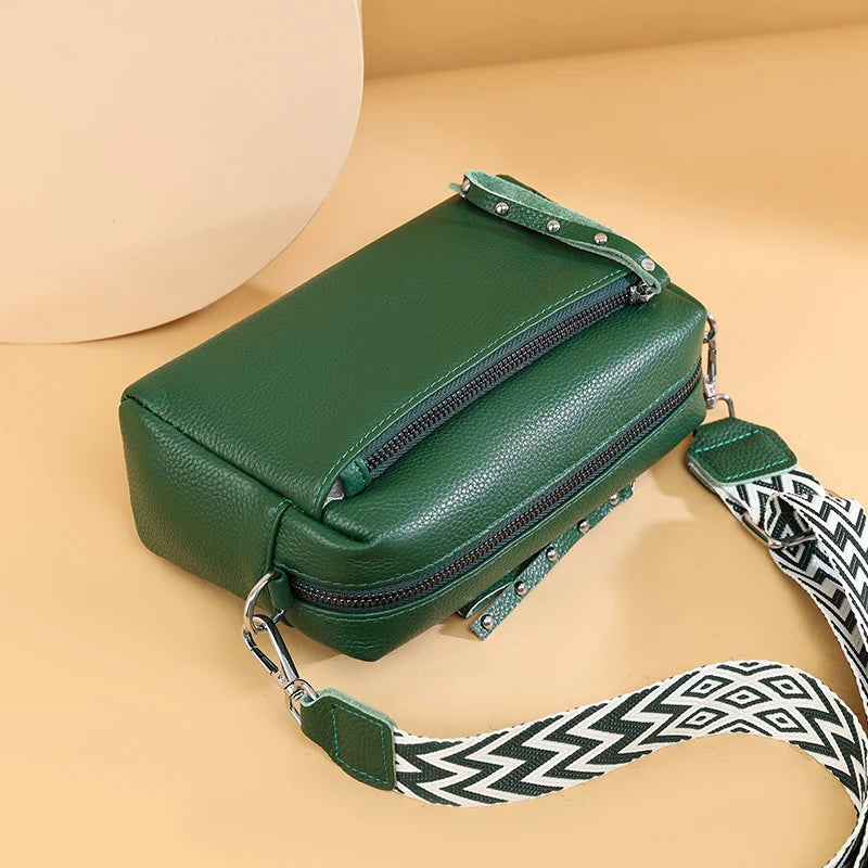 100% Cowhide 3 Layers Crossbody Shoulder Bag Luxury Genuine Leather Messenger Bag Fashion Daily Use For Women Wallet HandBag