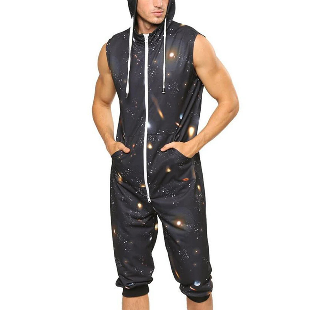 Men Short Sleeve Jumpsuit Sweatshirt Male Hoodies Zipper Overalls Bodysuit Rompers Short Pant Casual Home Wear Tracksuit Pajamas