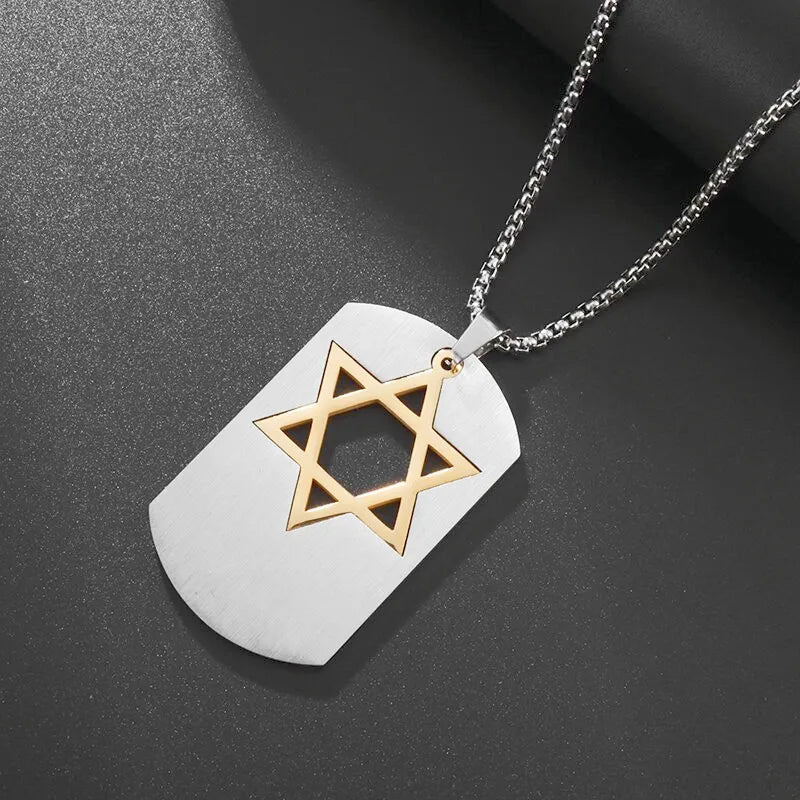 Stainless Steel Simple Star of David Six-Pointed Star Pendant Necklace for Men and Women Fashionable Jewish Religious Trend Jewe