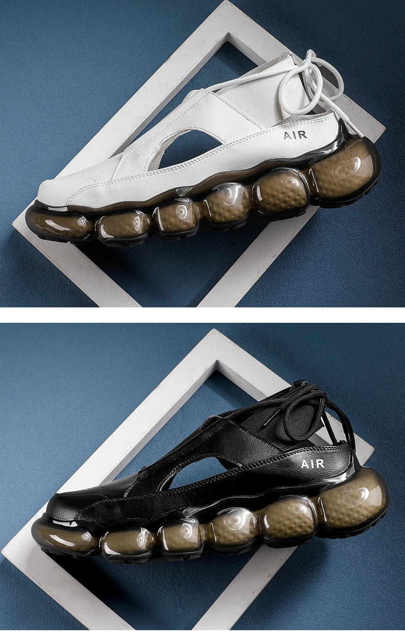 New popcorn cushioned soft sole coconut shoes low top casual sports shoes men's leather summer hollow fashion sandals