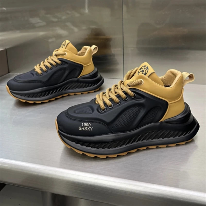 Chunky Sneakers Mens Designer Running Shoes Fashion Casual Microfiber Leather Upper Height Increased Flat Platform Sport Shoes