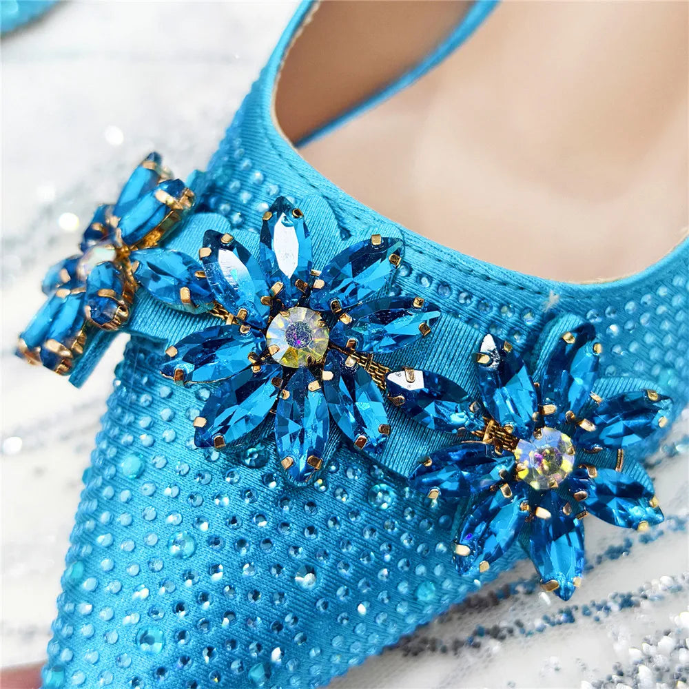 Popularity Pointed Toe High Heels Shoes and Bags Set With Rhinestone for Women Wedding Party Elegant Luxury Fashion