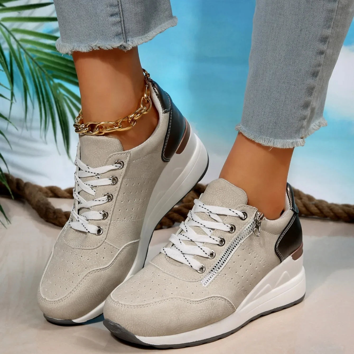 2025 spring autumn Shoes Woman Trend Wedge Platform Casual Shoes Women Lace Up Sports Shoes Woman Non Slip Breathable Sneaker