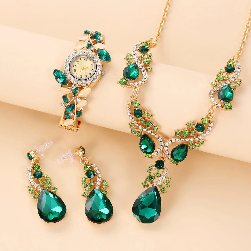 2025 New Korean Women's Diamond Set Leaf Quartz Watch Decorative Temperament Alloy Bracelet Watch Women's Edition
