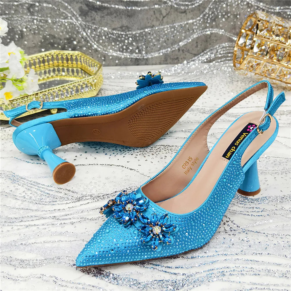 Popularity Pointed Toe High Heels Shoes and Bags Set With Rhinestone for Women Wedding Party Elegant Luxury Fashion
