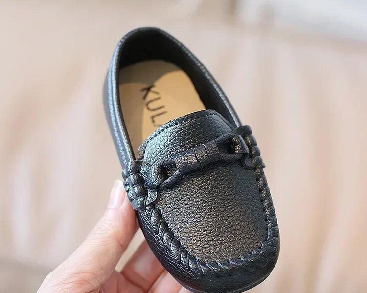 Boys Leather Shoes Black White for School Party Wedding Kids Formal Flats Loafers Slip-on Soft Loafers Children Moccasins 21-30