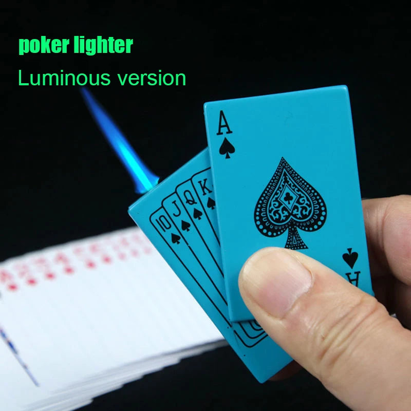 Creative Poker Ace of Spades Lighter Butane Windproof Straight Metal Lighter Men's Fun Toy Cigarette Lighter