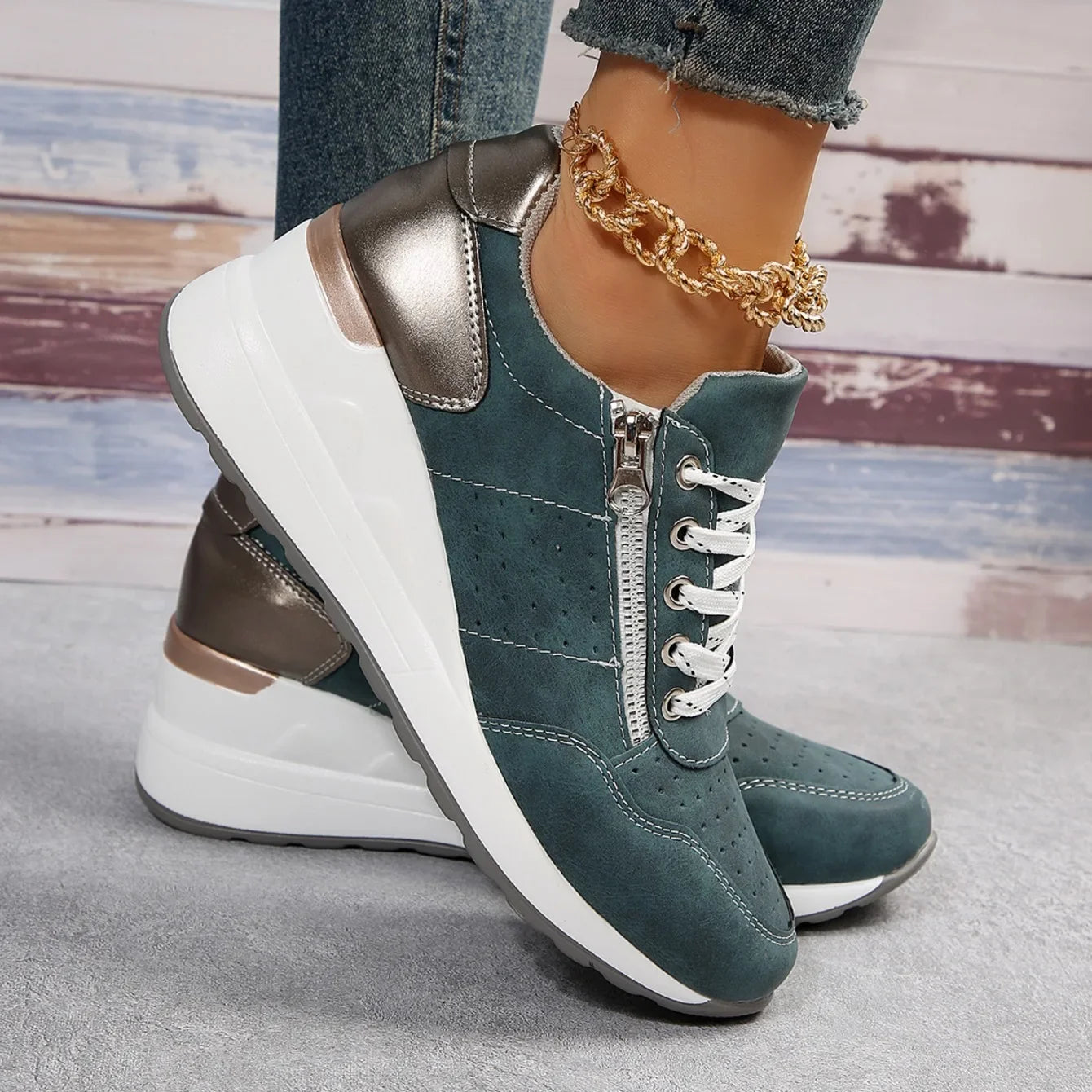 2025 spring autumn Shoes Woman Trend Wedge Platform Casual Shoes Women Lace Up Sports Shoes Woman Non Slip Breathable Sneaker