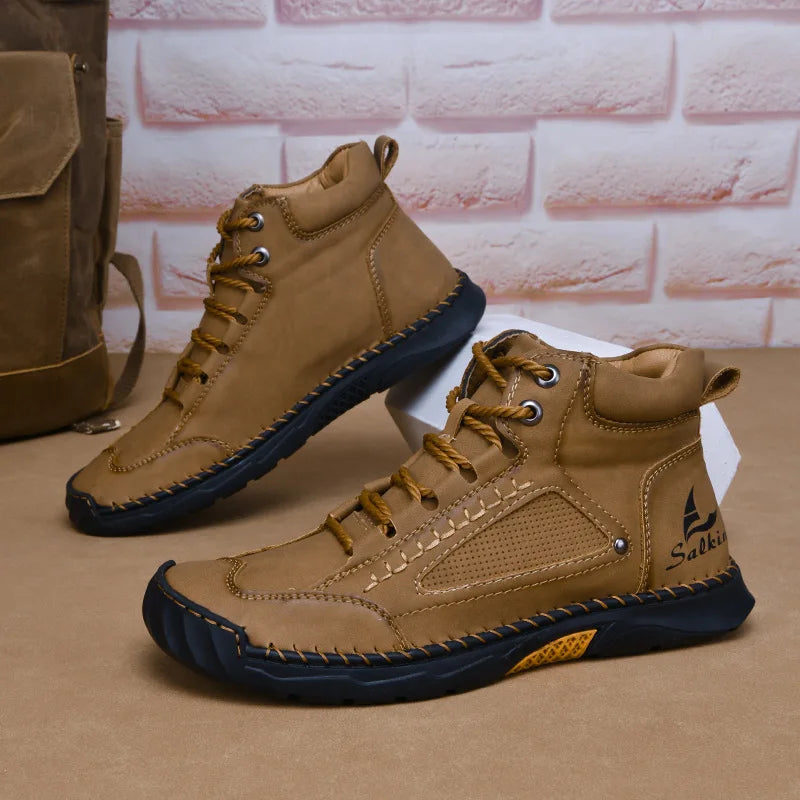 New 2025 Handmade Men Boots Design Sneakers Man Outdoor Casual Leather Men Shoes Ankle Boots Fall Breathable Hot Sale